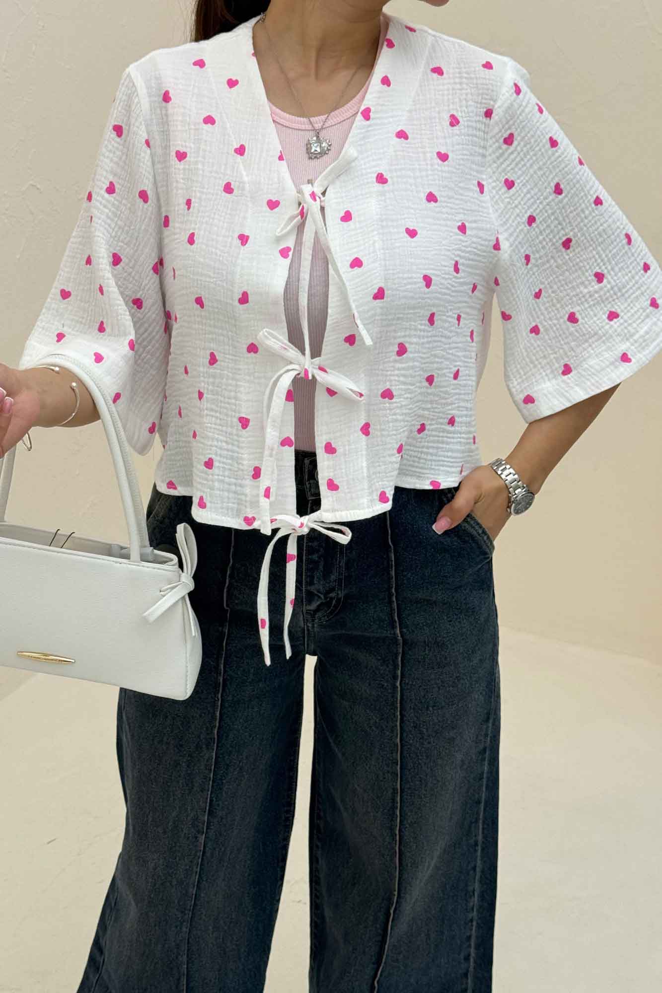 شومیز کراپ دبل فیس طرحدار دو بند