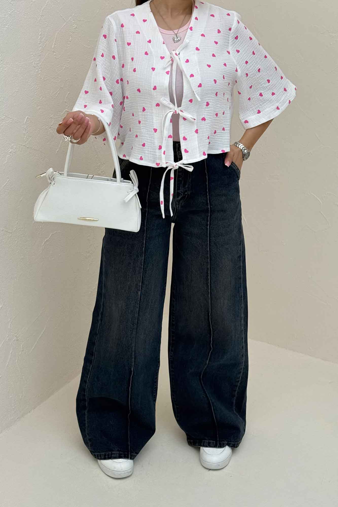 شومیز کراپ دبل فیس طرحدار دو بند