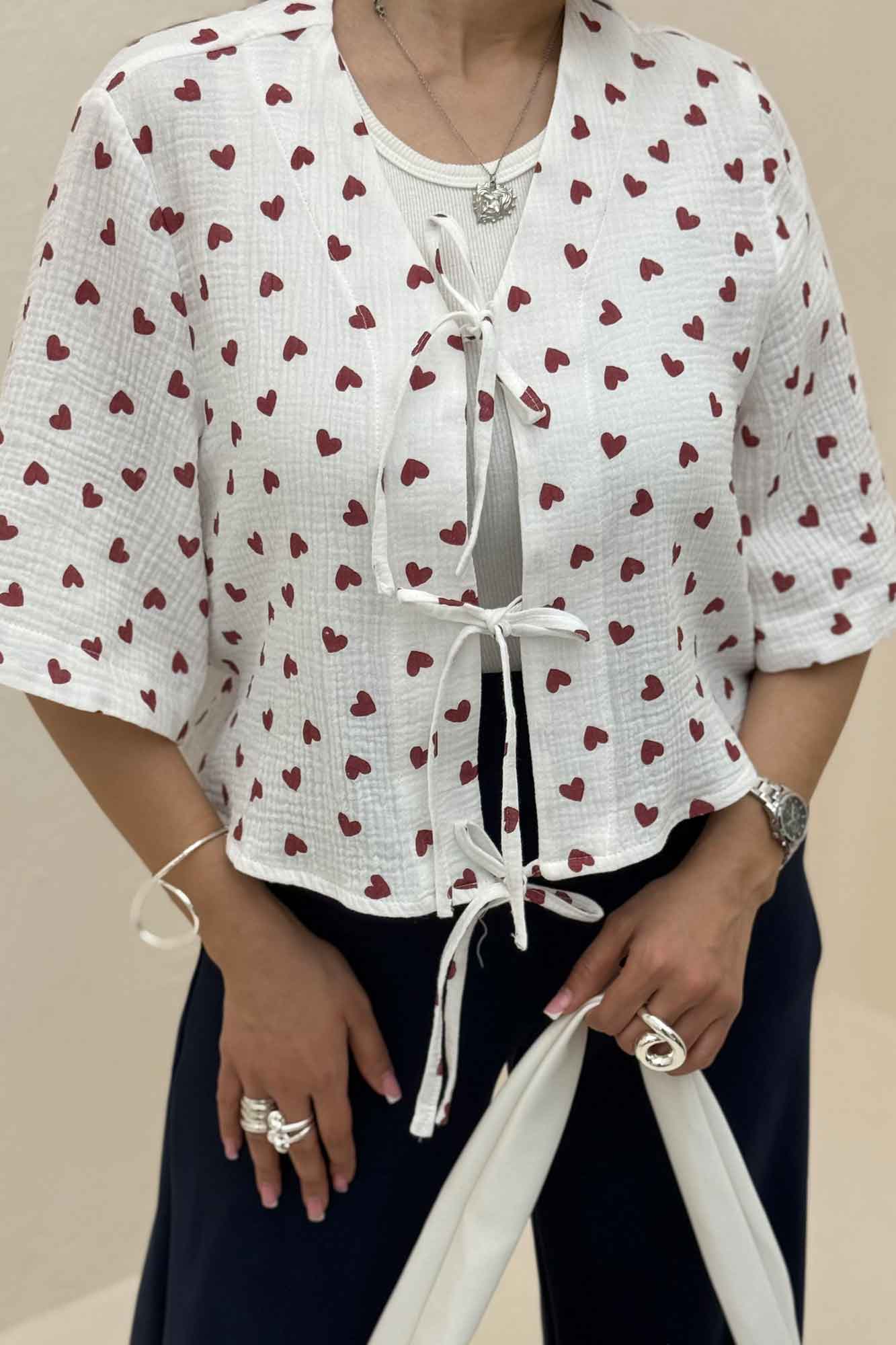 شومیز کراپ دبل فیس طرحدار دو بند