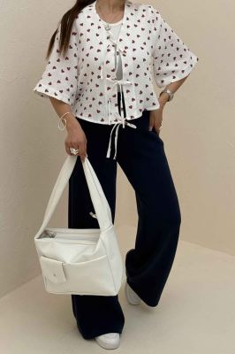 شومیز کراپ دبل فیس طرحدار دو بند