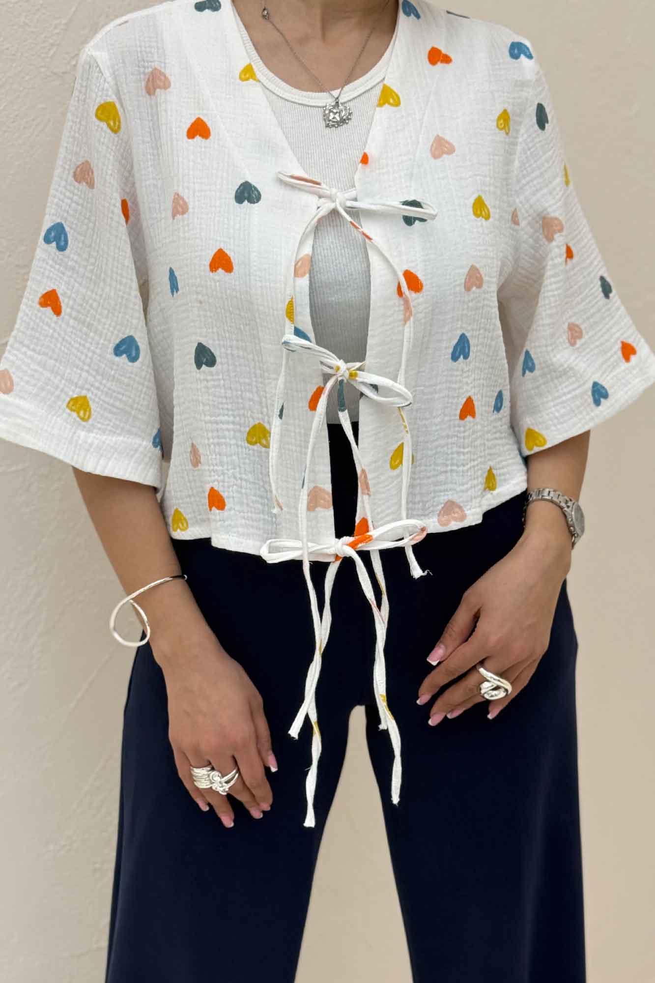 شومیز کراپ دبل فیس طرحدار دو بند