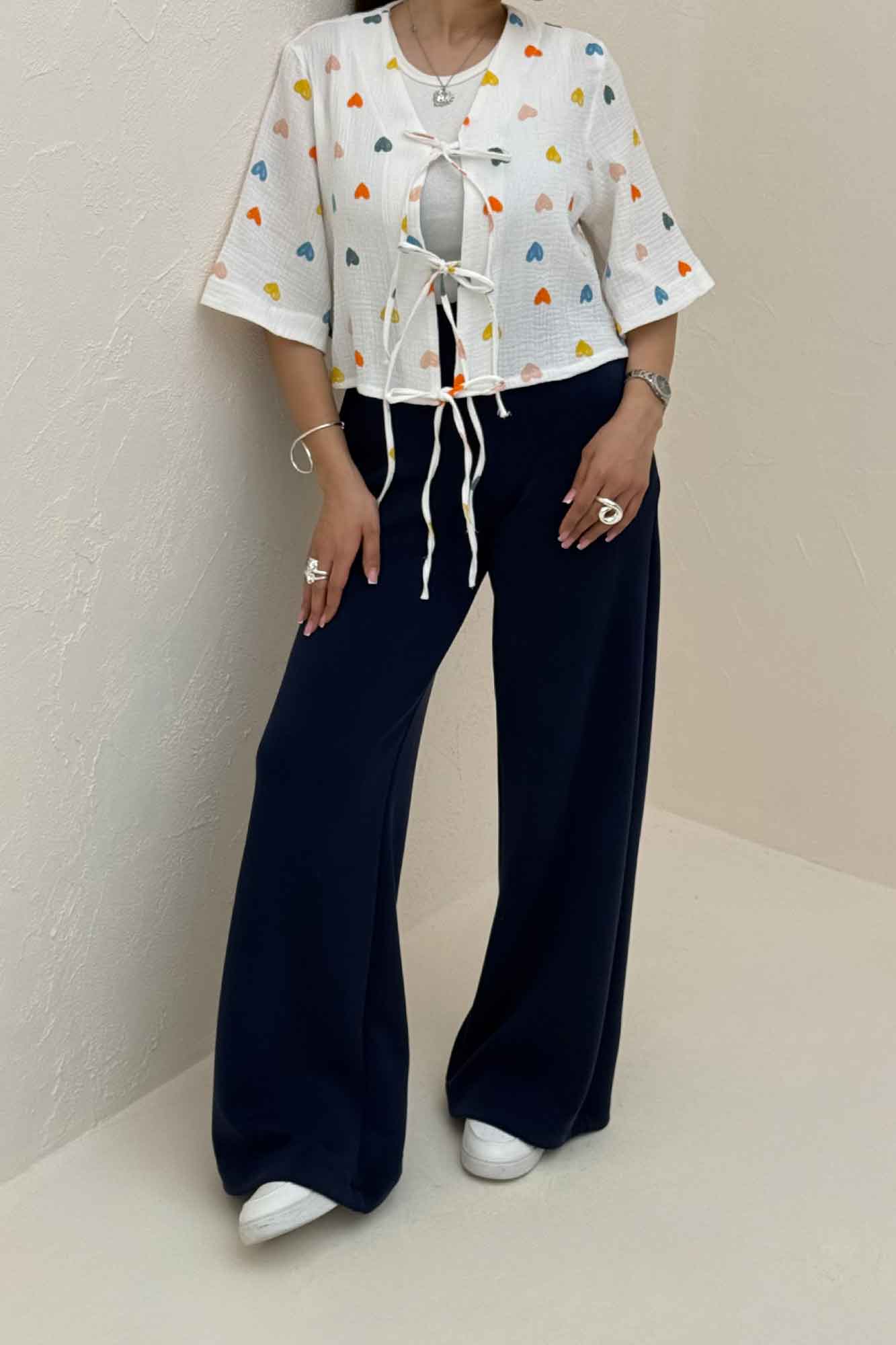 شومیز کراپ دبل فیس طرحدار دو بند