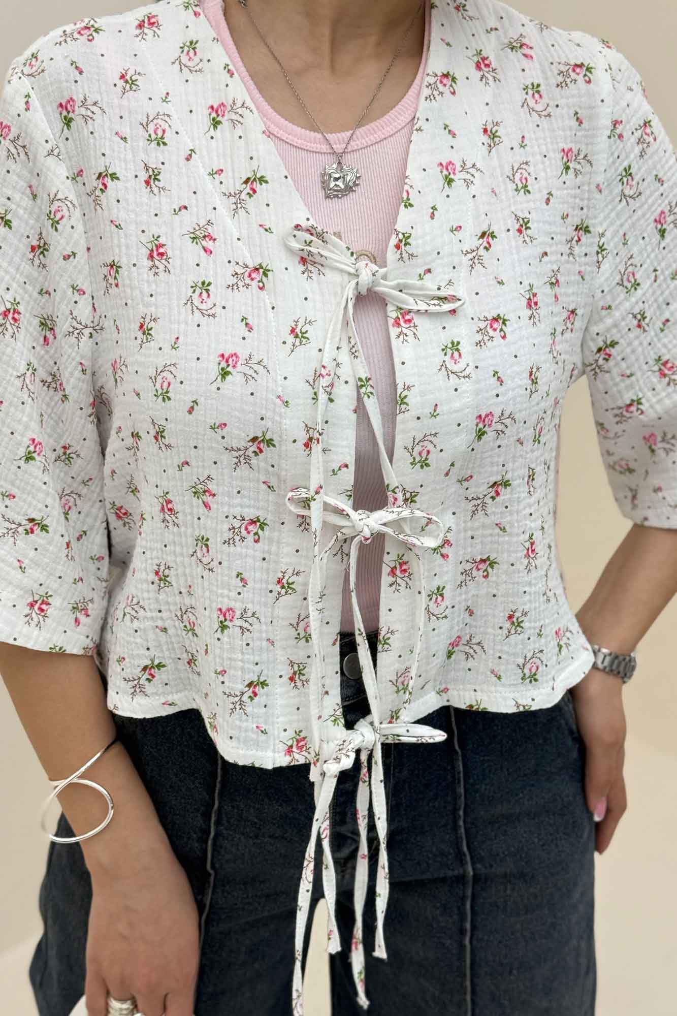 شومیز کراپ دبل فیس طرحدار دو بند