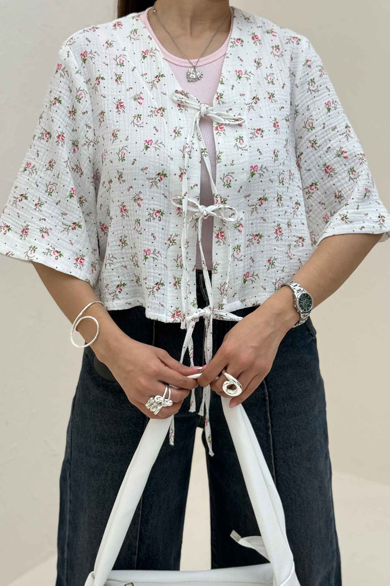 شومیز کراپ دبل فیس طرحدار دو بند