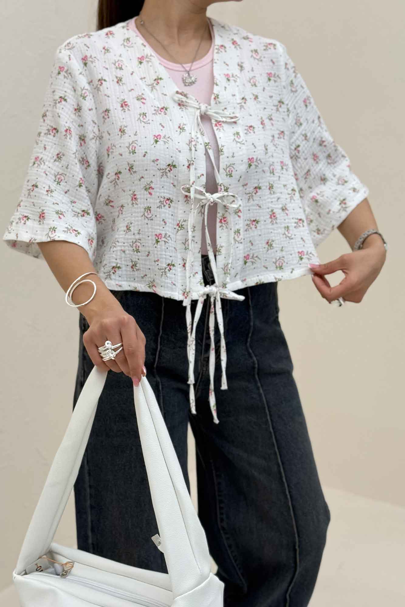 شومیز کراپ دبل فیس طرحدار دو بند