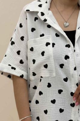 شومیز دبل فیس طرحدار آستین کوتاه