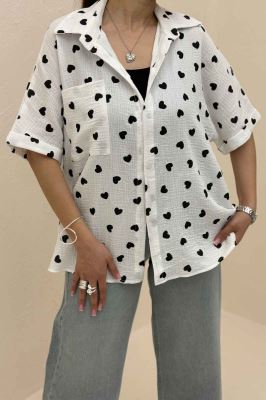 شومیز دبل فیس طرحدار آستین کوتاه