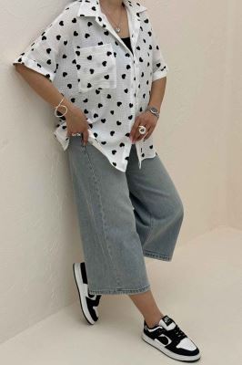 شومیز دبل فیس طرحدار آستین کوتاه