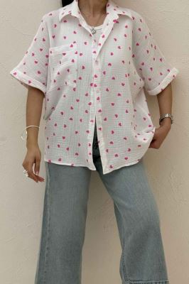 شومیز دبل فیس طرحدار آستین کوتاه