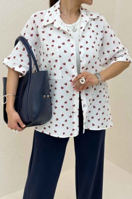 شومیز دبل فیس طرحدار آستین کوتاه