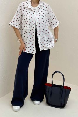 شومیز دبل فیس طرحدار آستین کوتاه