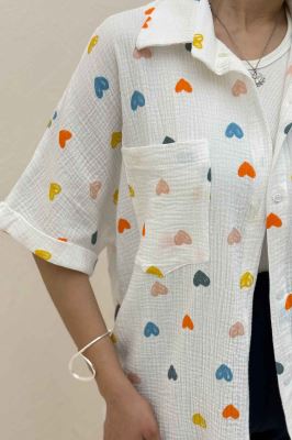 شومیز دبل فیس طرحدار آستین کوتاه