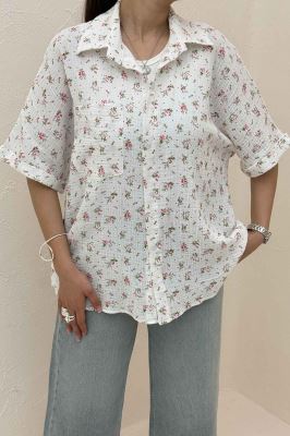 شومیز دبل فیس طرحدار آستین کوتاه