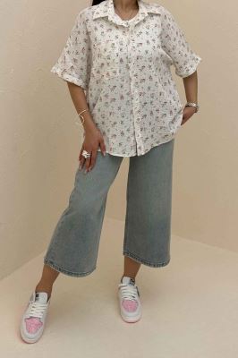 شومیز دبل فیس طرحدار آستین کوتاه