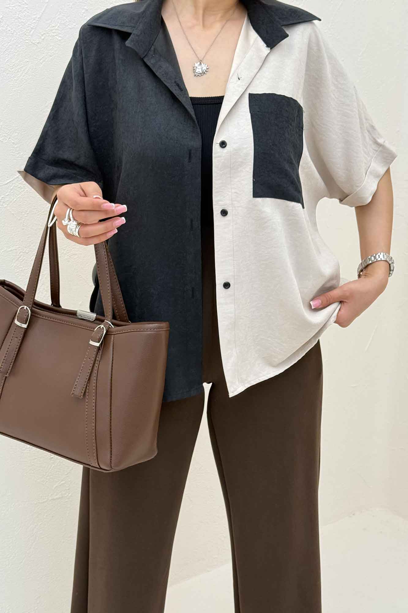 شومیز لاریسا دورنگ آستین کوتاه