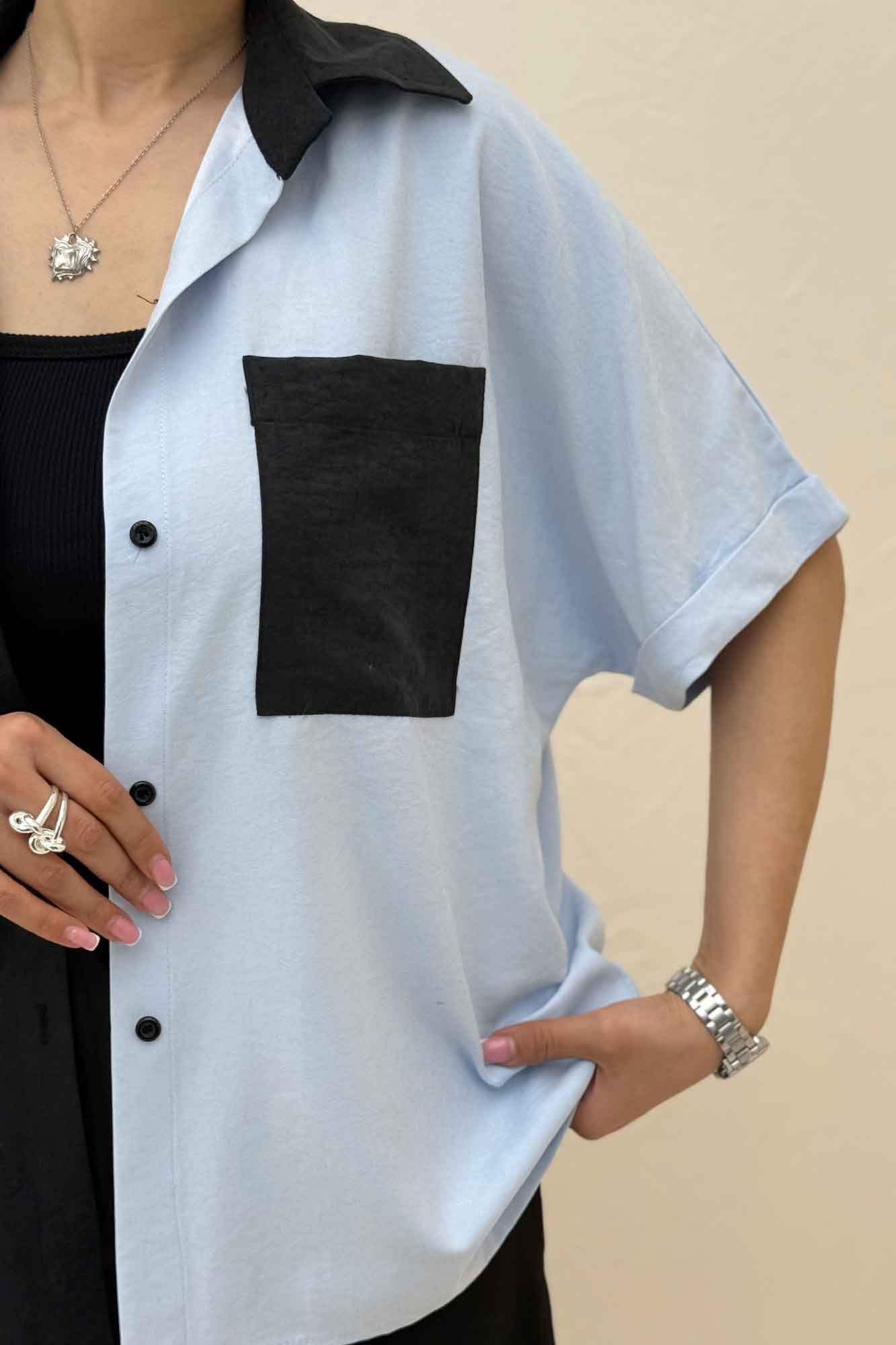 شومیز لاریسا دورنگ آستین کوتاه