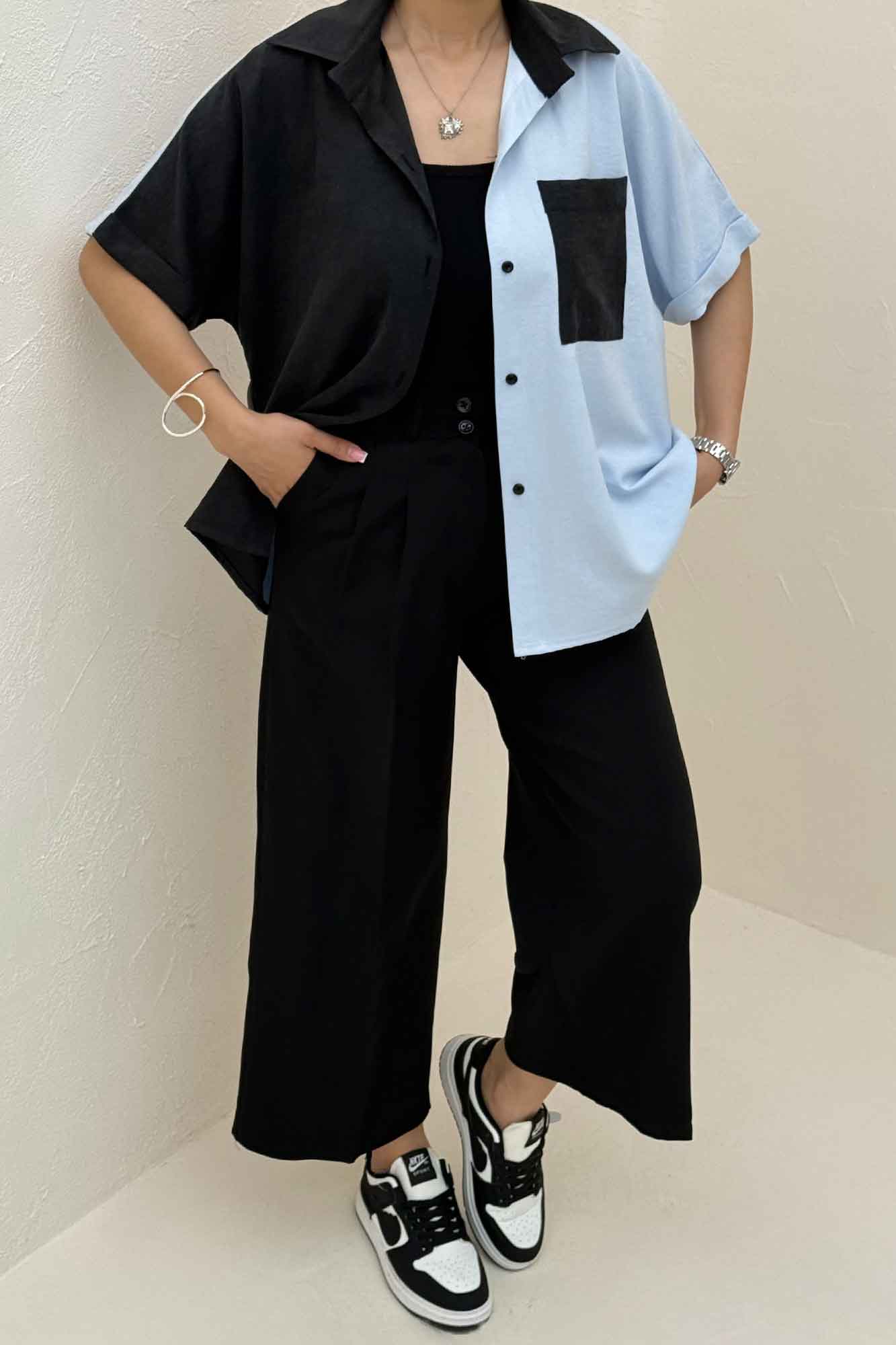 شومیز لاریسا دورنگ آستین کوتاه