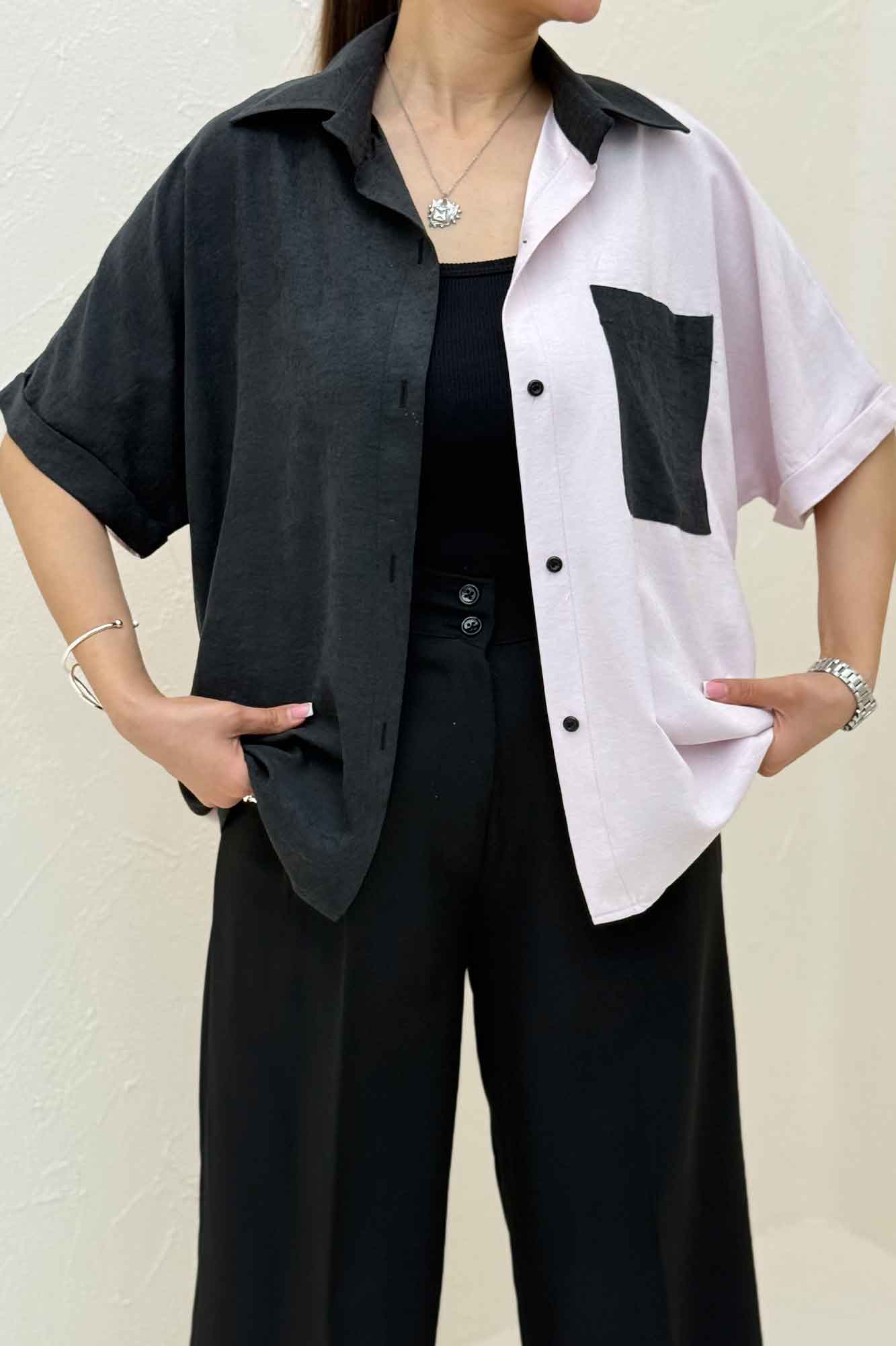 شومیز لاریسا دورنگ آستین کوتاه