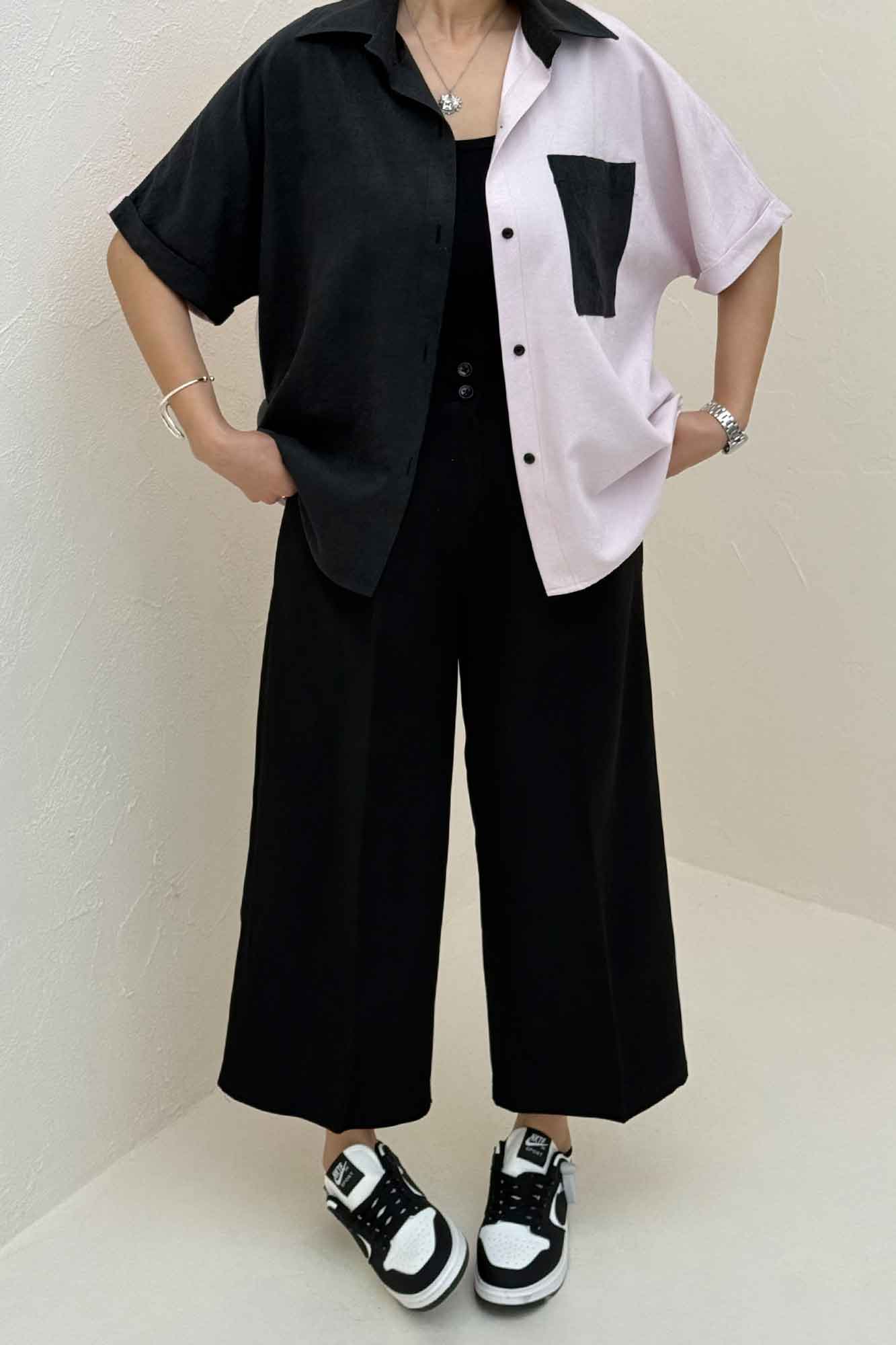 شومیز لاریسا دورنگ آستین کوتاه