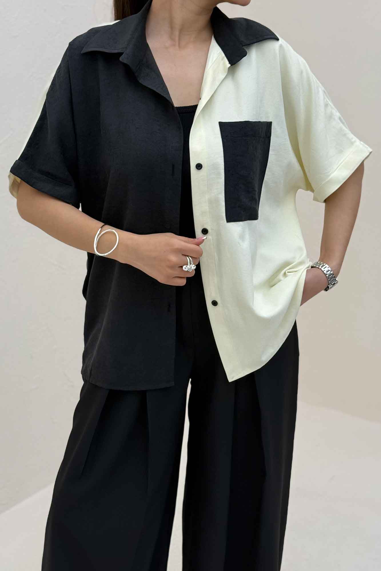 شومیز لاریسا دورنگ آستین کوتاه