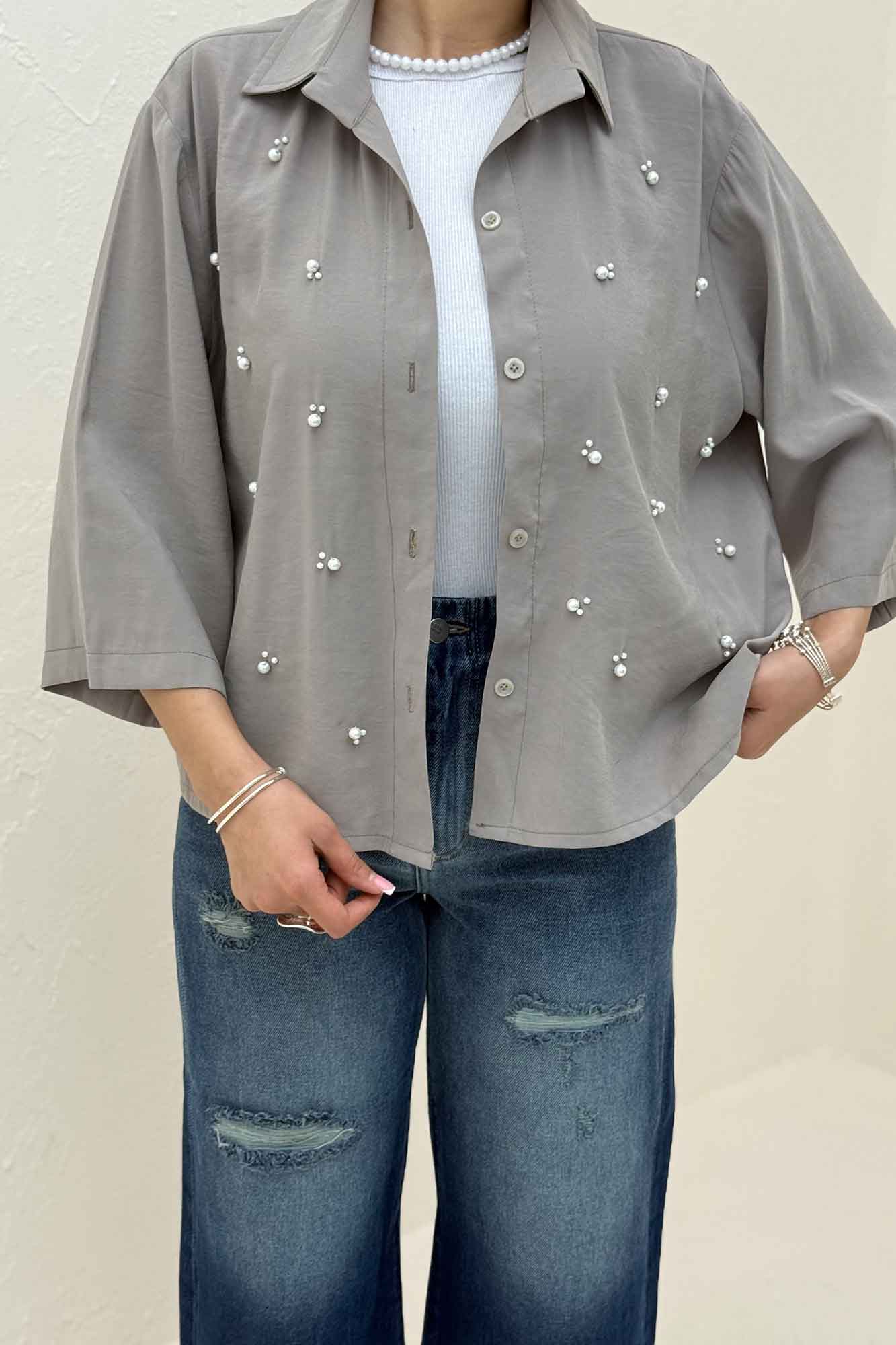 شومیز مدال مروارید دوزی