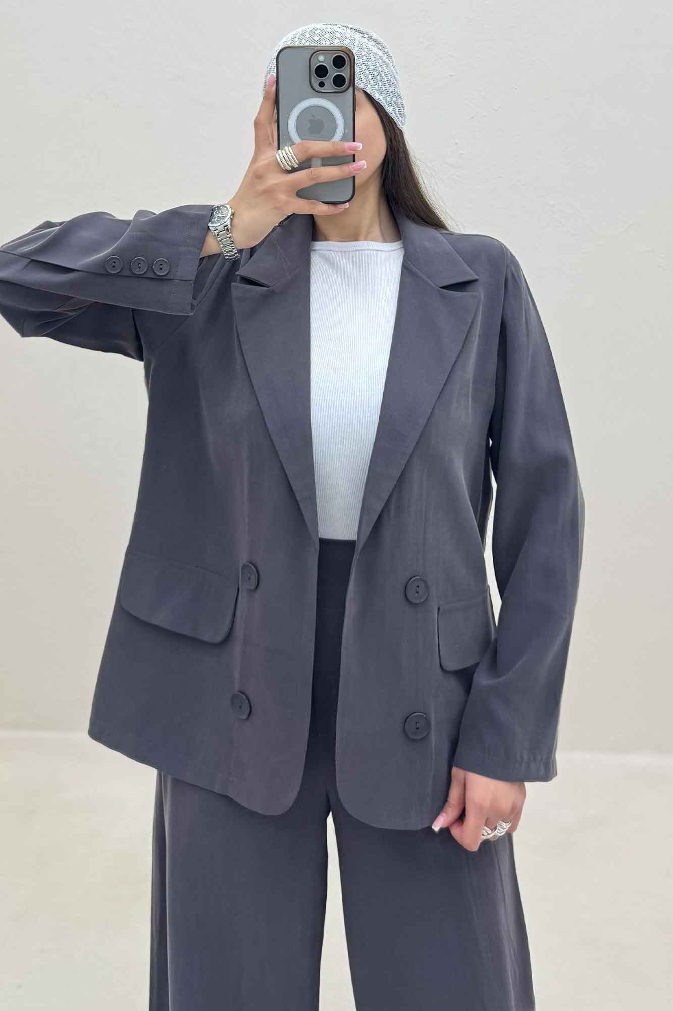 ست کت و شلوار یقه انگلیسی لایوسل 