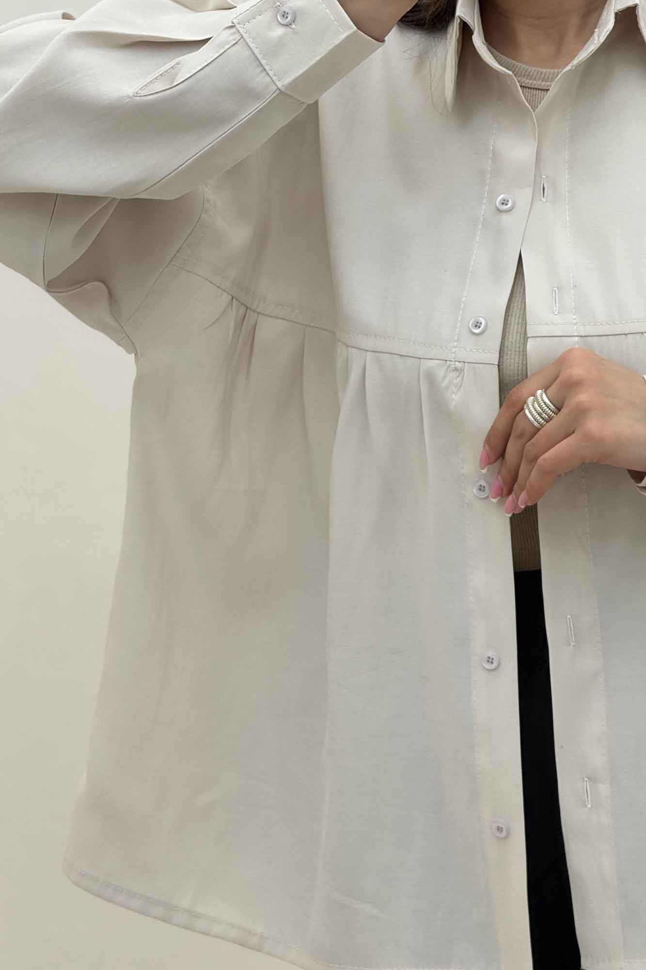 شومیز مانتویی پری سیلک سینه چین