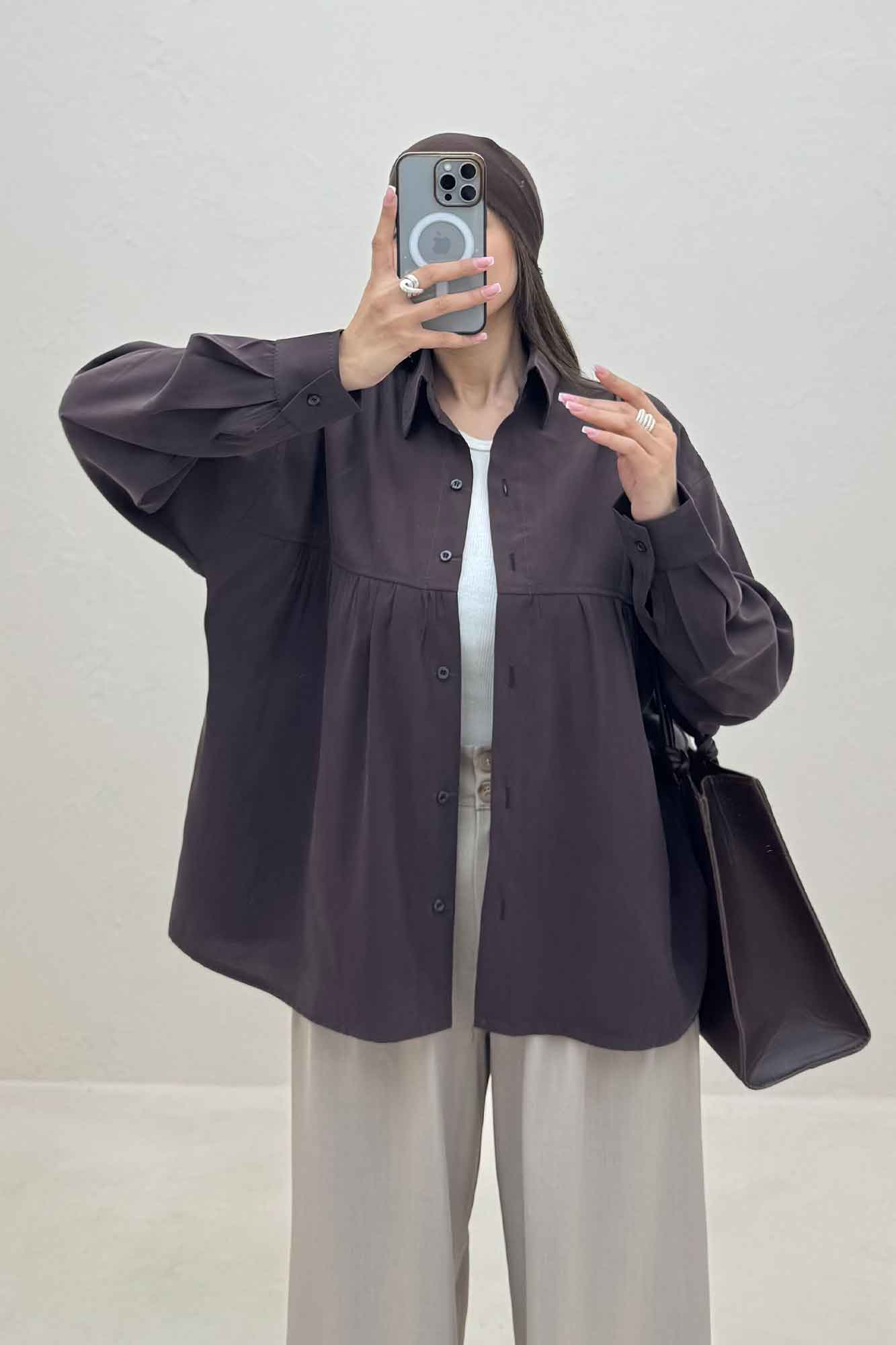 شومیز مانتویی پری سیلک سینه چین