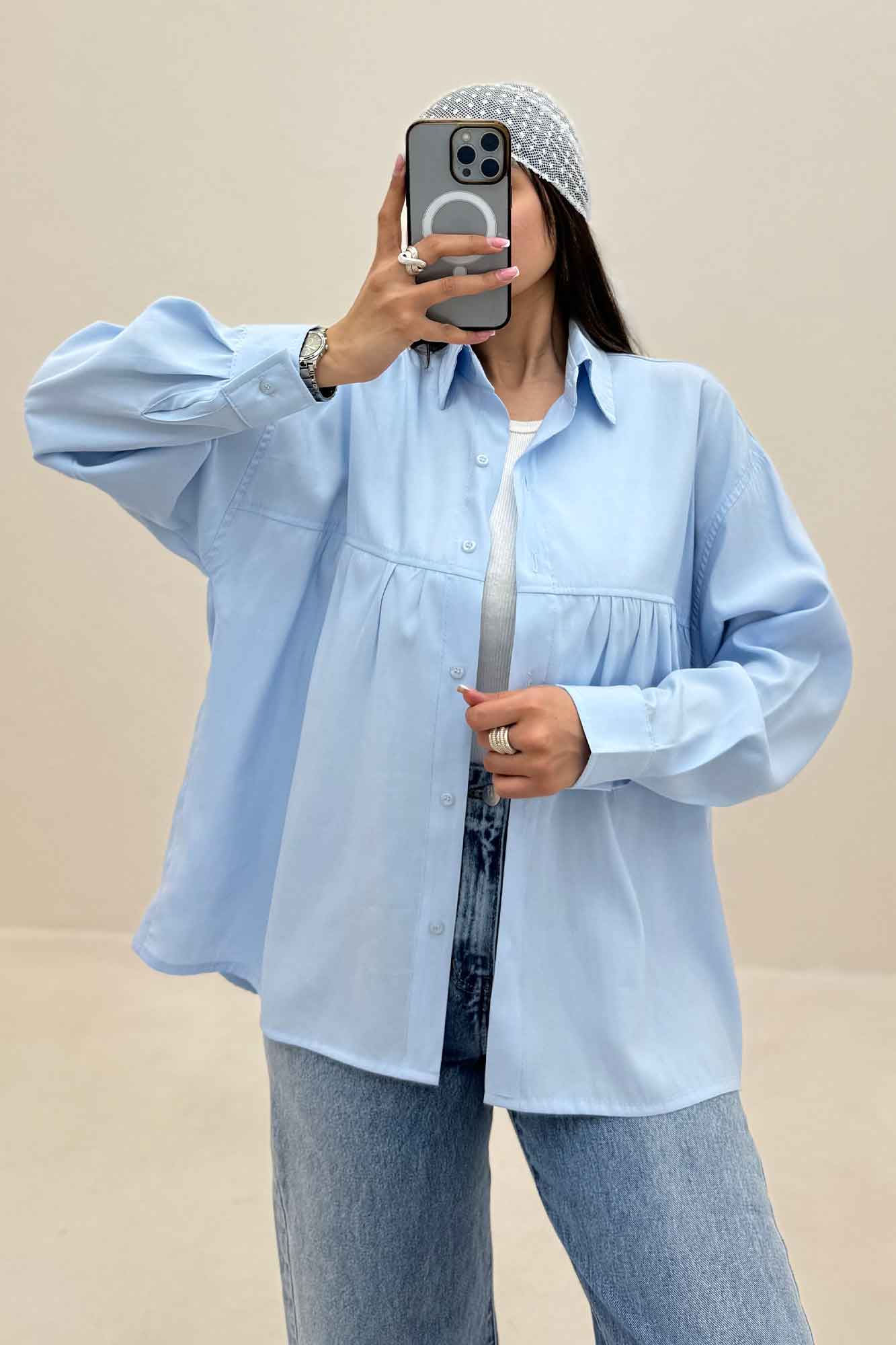 شومیز مانتویی پری سیلک سینه چین