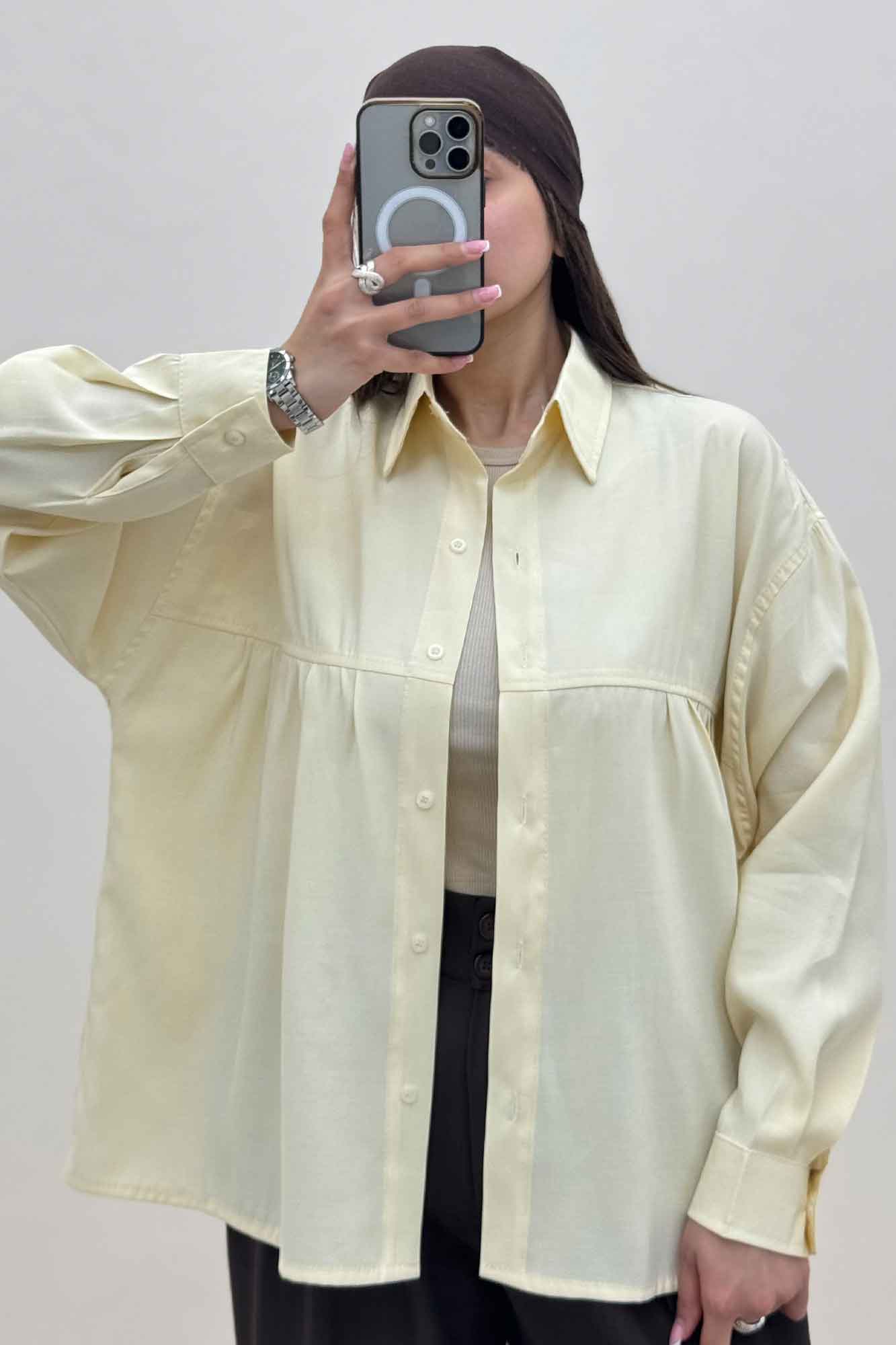 شومیز مانتویی پری سیلک سینه چین