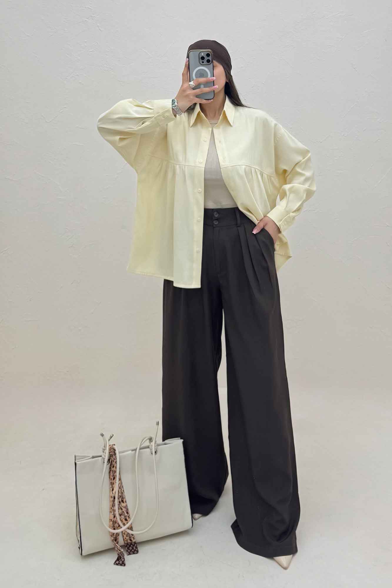 شومیز مانتویی پری سیلک سینه چین