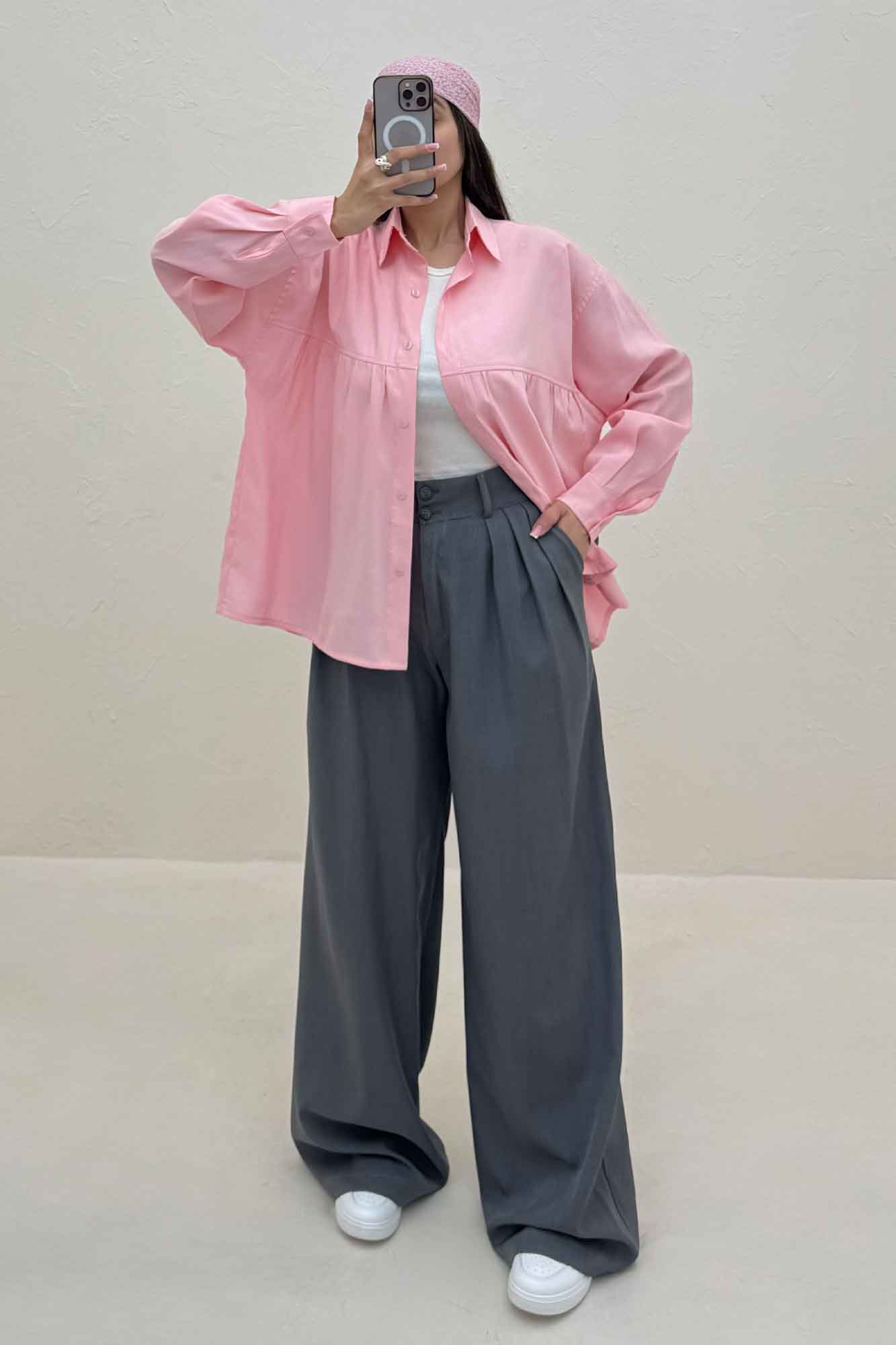 شومیز مانتویی پری سیلک سینه چین