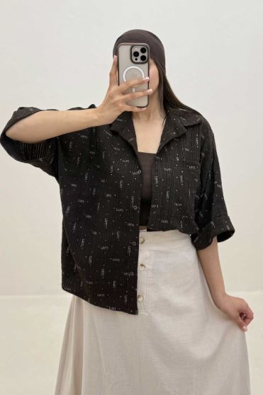 شومیز کیمونو تک جیب کراش چاپی طرح MIU