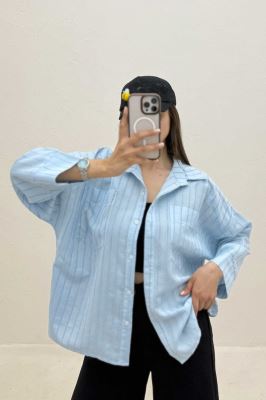 شومیز مانتویی پری راه راه دو جیب