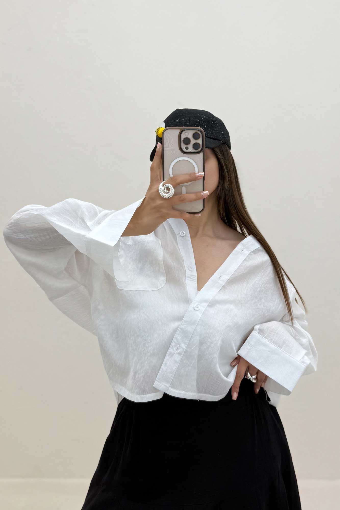 شومیز میله ای تک جیب پشت بلند کد 1450