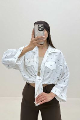 شومیز اطلس چاپی مچ پاکتی طرح miu