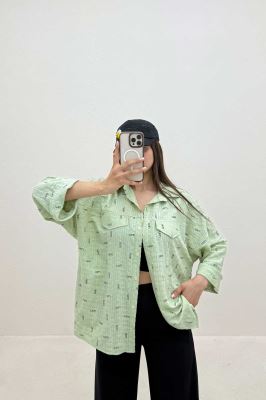 شومیز اطلس چاپی مچ پاکتی طرح miu