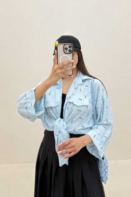 شومیز اطلس چاپی مچ پاکتی طرح miu