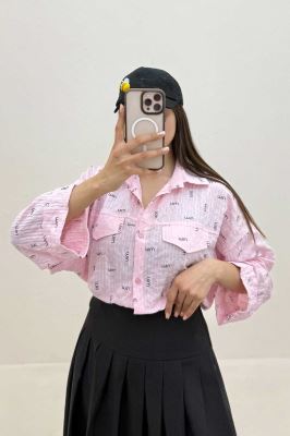 شومیز اطلس چاپی مچ پاکتی طرح miu