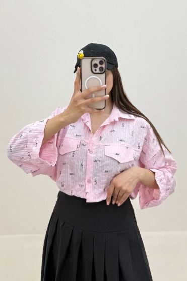 شومیز اطلس چاپی مچ پاکتی طرح miu