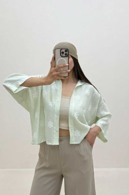 شومیز شیشه ای دکمه دار گل گچی