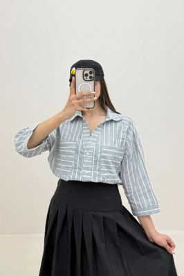 شومیز راه راه دو جیب کد 795