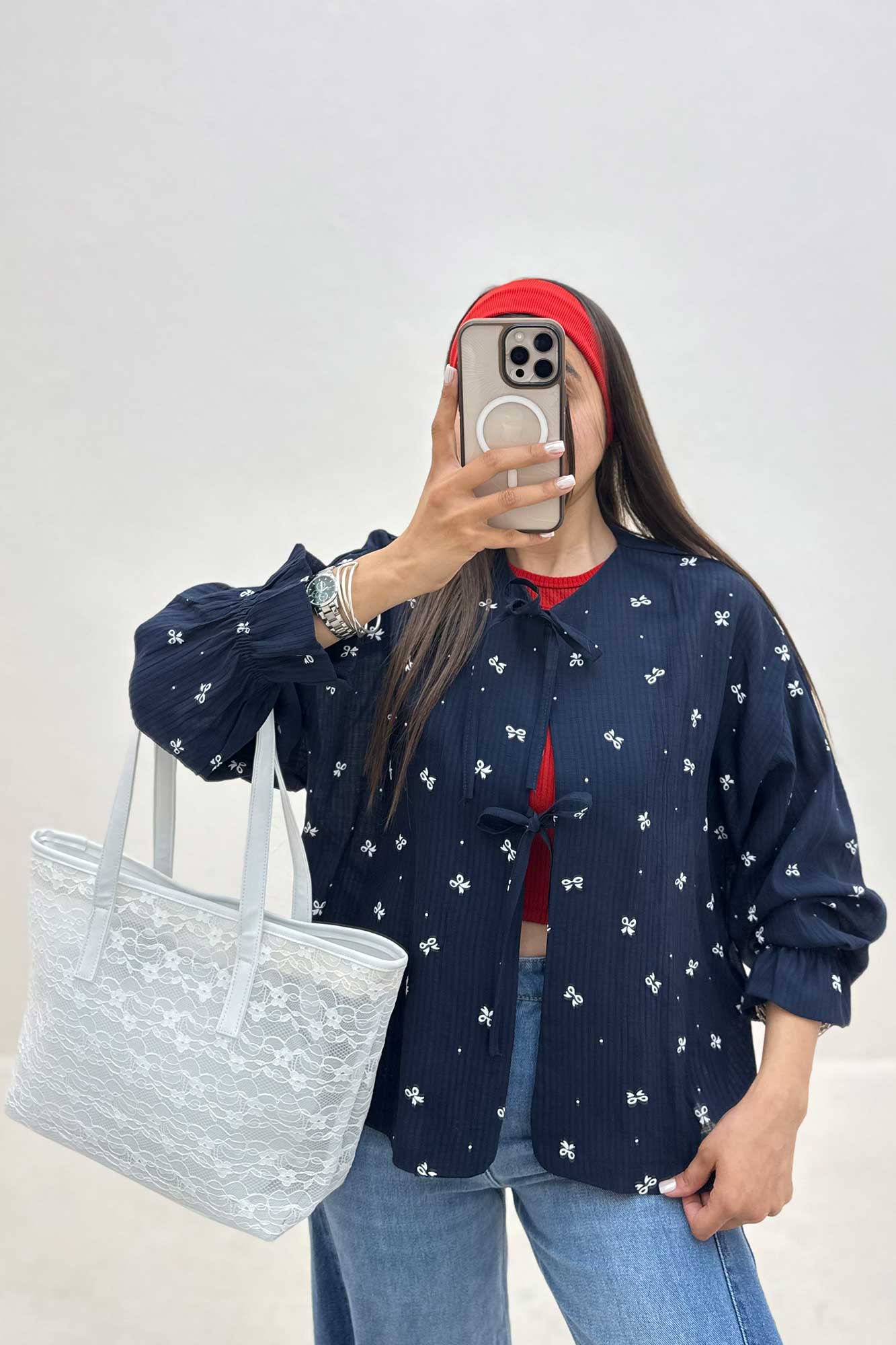 شومیز جلو دو بند مچ کش پاپیون گچی