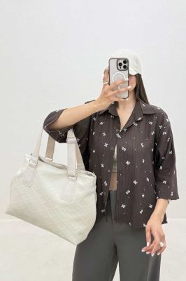 شومیز شیشه ای دکمه دار پاپیون گچی