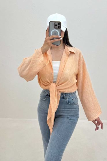 شومیز گره ای لینن اسلپ