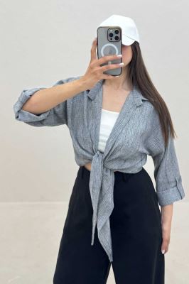 شومیز گره ای لینن اسلپ