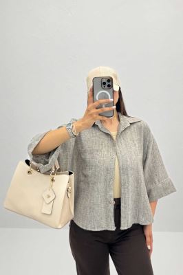 شومیز دکمه ای لینن اسلپ