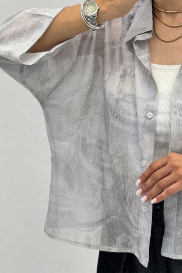 شومیز دکمه ای حریر شیشه ای محو