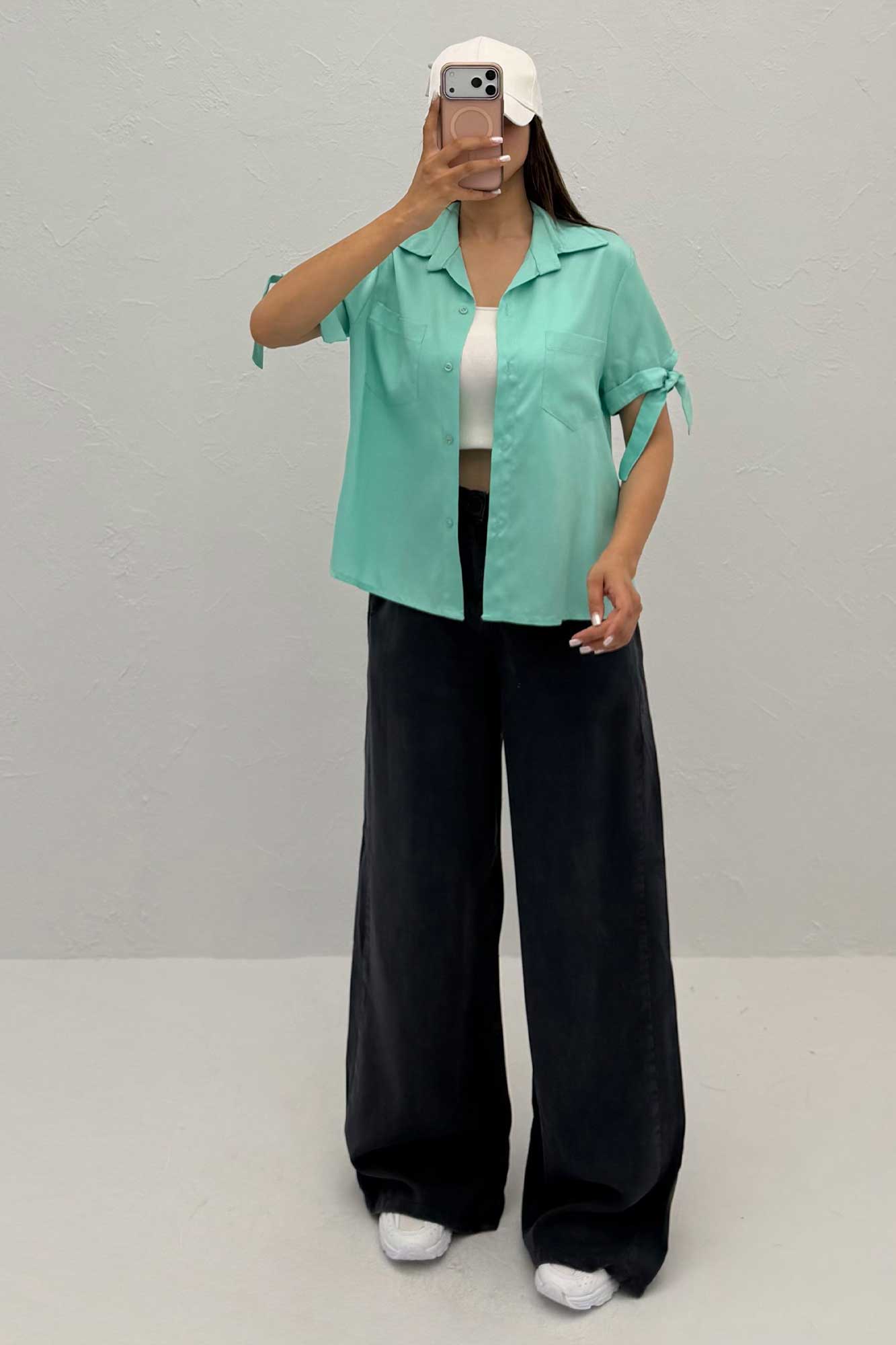 شومیز پری سیلک آستین کوتاه گره ای