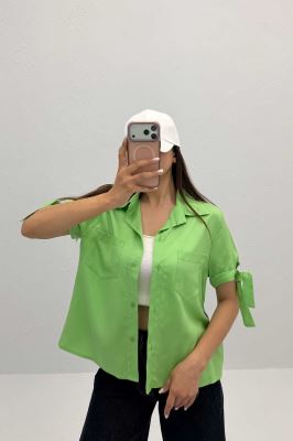 شومیز پری سیلک آستین کوتاه گره ای